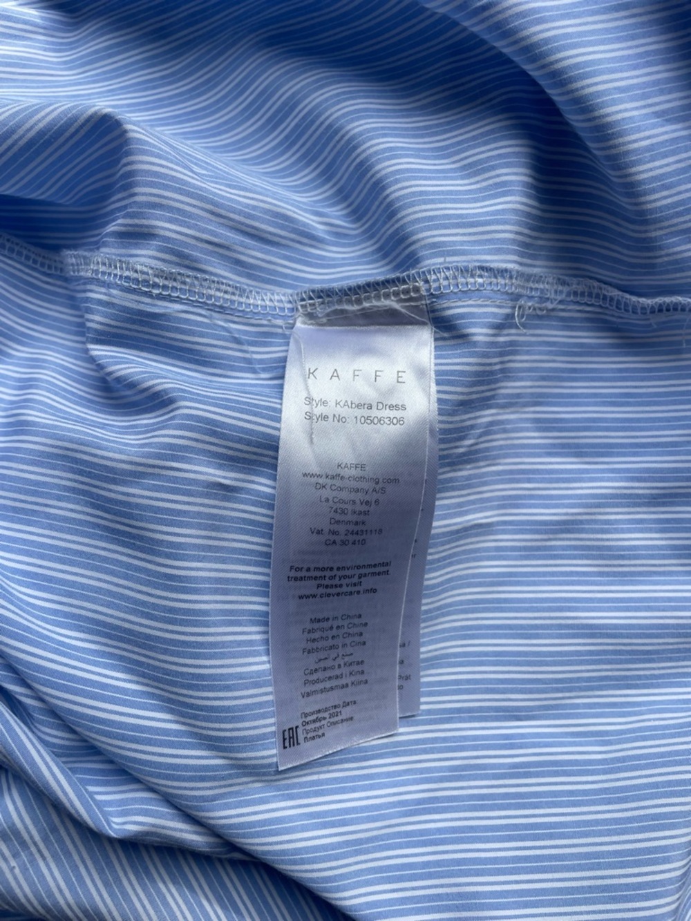 Blue Stripe Midi Dress Puff Sleeve Cotton Blend Size 36 Small - Picture 10 of 10
